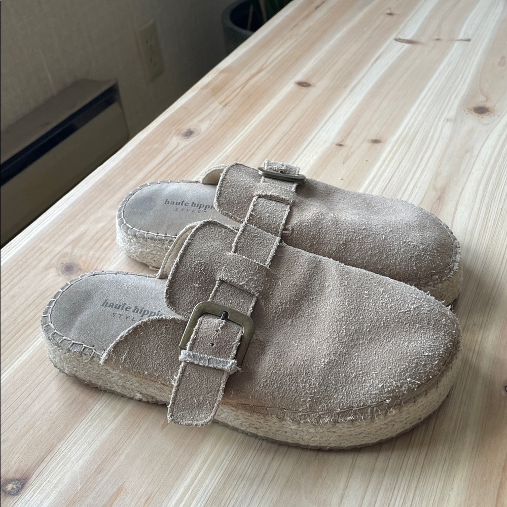 Haute Hippie Beige Suede Slip On Espadrille Clogs